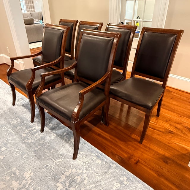 Arhaus Set of 6 Arhaus Leather Dining Chairs For Sale - Image 4 of 9