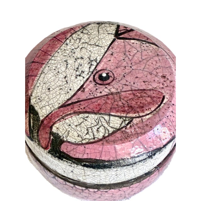 1970s Signed Raku Abstract Ceramic Decorative Round Lidded Box / 1970s Pink Bird Studio Art Pottery For Sale - Image 5 of 7