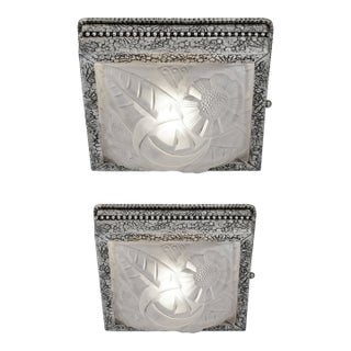 1930s French Art Deco Flush Mounts by Degue - A Pair For Sale