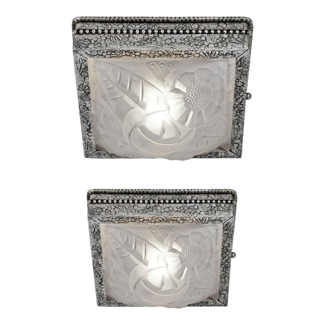 French Art Deco Flush Mount by Degue 1920s France - A Pair For Sale