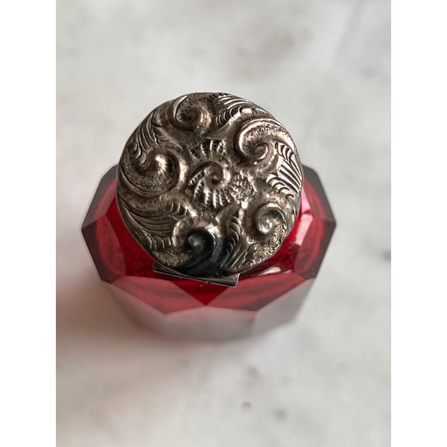 Art Nouveau Antique Cranberry & Silver Perfume Bottle For Sale - Image 3 of 9