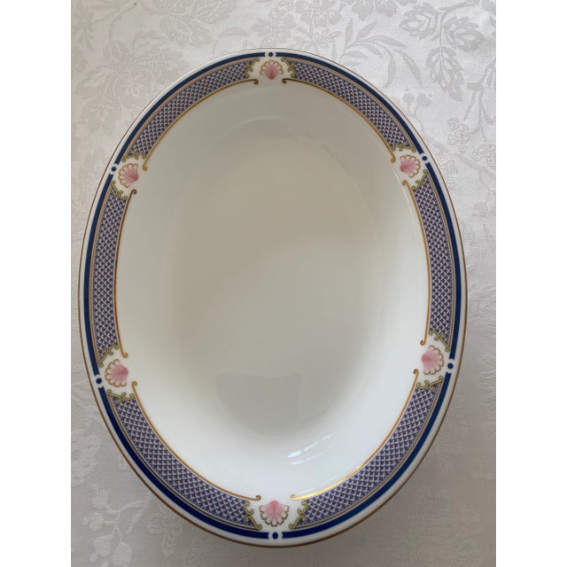 Late 20th Century Wedgwood Waverley Bone China Oval Serving Bowl Blue Design With Pink Shells Mint Condition. For Sale - Image 11 of 12