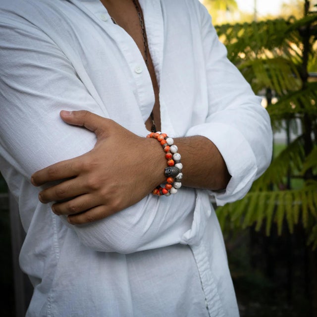 Warrior Soul Bronze Indian Chief & Jasper Beaded Bracelet Set For Sale In Miami - Image 6 of 7