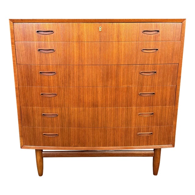 Vintage Danish Mid Century Modern Teak TallBoy Chest of Drawers Dresser For Sale