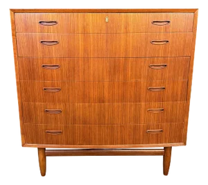 Vintage Danish Mid Century Modern Teak TallBoy Chest of Drawers Dresser