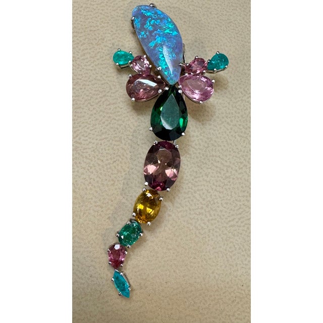 Contemporary Opal, Green Tourmaline & Multi Color Stone Brooch /Pin 18 Kt Gold 13gm By Medina For Sale - Image 3 of 18