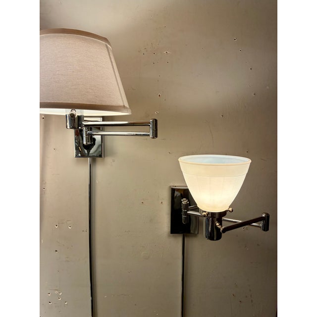 Metal Chrome Wall Mount Swing Arm Lamps by Nessen a Pair For Sale - Image 7 of 9