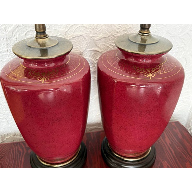 Chinoiserie Late 20th Century Oxblood Red Glazed Ceramic Table Lamps, a Pair For Sale - Image 3 of 12