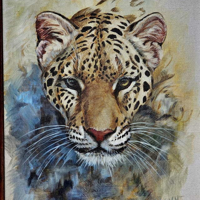 1977 Clancy Cherry Signed Leopard Oil Painting – Framed Wildlife Realism For Sale In San Francisco - Image 6 of 11