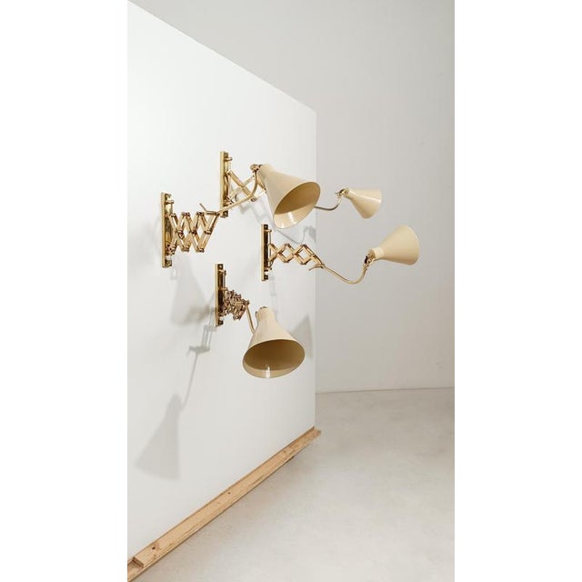 Vintage Italian Adjustable Wall Light in Brass and Creamy White Metal, 1950s For Sale - Image 9 of 18