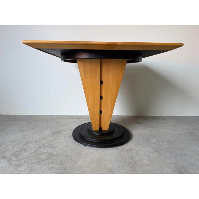 1980’s Postmodern Art Deco-Style Italian Pedestal Game Table With Black Metal Base For Sale - Image 4 of 13