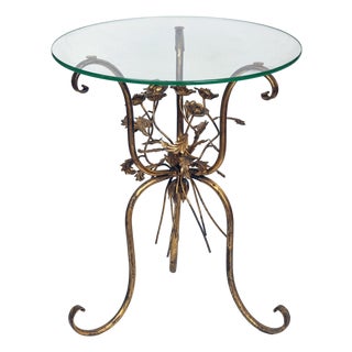 1920s Hollywood Regency Gilt Metal Flowers Bouquet Side Table For Sale