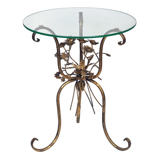 1920s Hollywood Regency Gilt Metal Flowers Bouquet Side Table For Sale