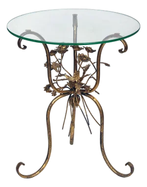 1920s Hollywood Regency Gilt Metal Flowers Bouquet Side Table