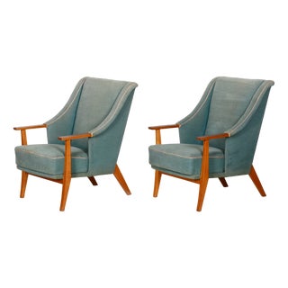 Set of Art Deco Armchairs in Beech, Denmark, 1940s For Sale