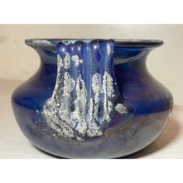 Vintage Hand Blown Murano Seguso Italian Iridescent Blue Scavo Style Glass Vase For Sale - Image 10 of 13