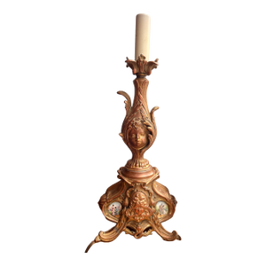 Art Nouveau Table Lamp With Faces and Limoges Porcelain Scenes
