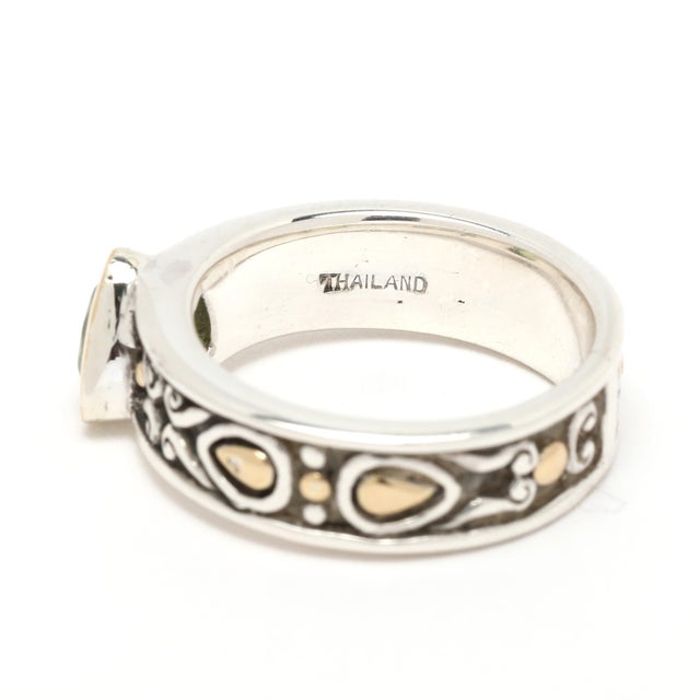 Jh Peridot Boho Band Ring, Sterling Silver & 18k Yellow Gold, Ring Size 5 For Sale In Greensboro - Image 6 of 7