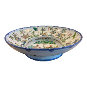 Late 20th Century Large Pedestal Bowl With Floral Motif