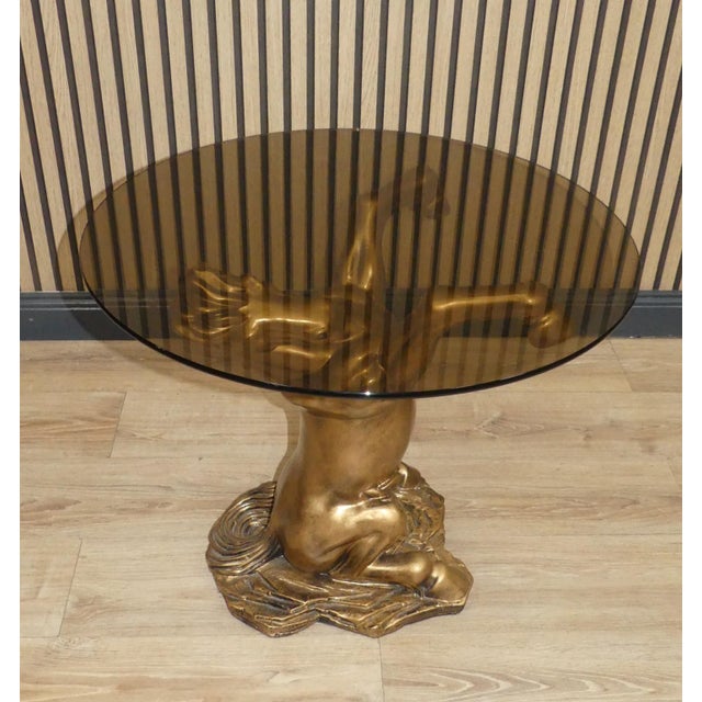 Small Gilt Horse Coffee Table with Smoked Glass Top, 1970s For Sale - Image 4 of 12
