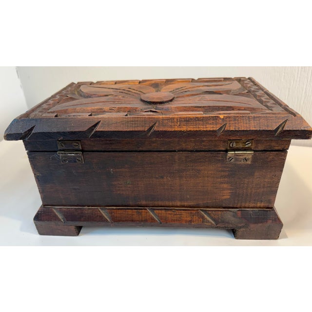 Late 20th Century Vintage Carved Wooden Hinged Box For Sale - Image 5 of 7