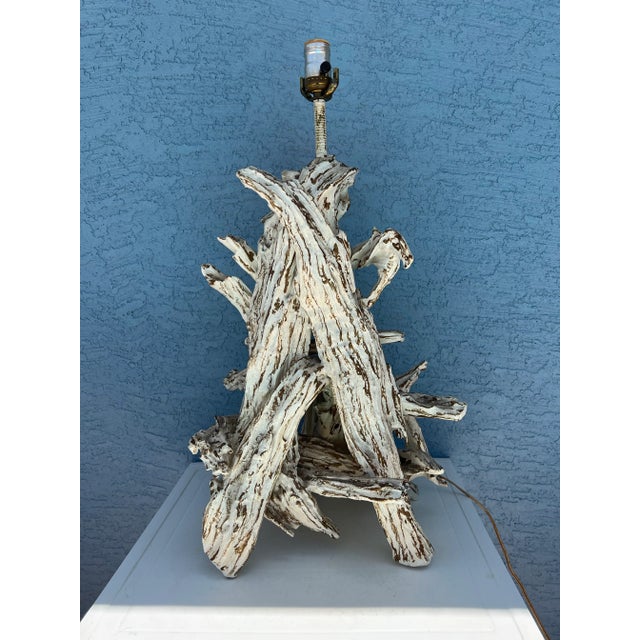Contemporary Driftwood Distressed Painted Table Lamp For Sale - Image 3 of 10