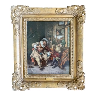 19th Century Continental European Dutch Style Tavern Genre Scene Painting, Signed For Sale