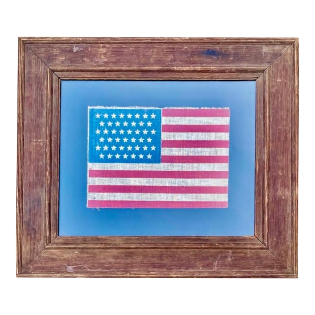 45 Star Antique American Flag Circa 1890 Cotton Gauze Beautifully Presented in Antique Oak Frame For Sale