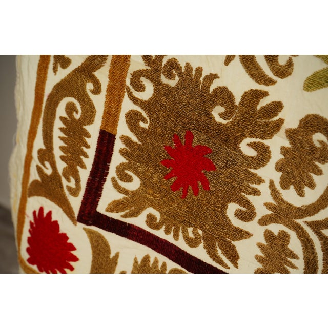 Suzani Table Cover - Beige Tribal Embroidery For Sale In New York - Image 6 of 10