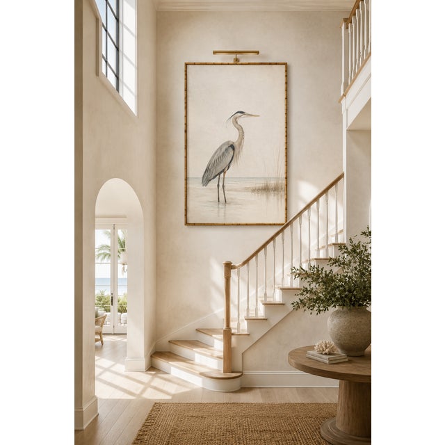 Blue Great Blue Heron Coastal Study, Minimalist Bird Wall Art Print, 32" X 48" For Sale - Image 8 of 9