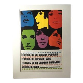1970s Vintage "Festival De La Cancion Popular" Cuban Concert Poster Print For Sale