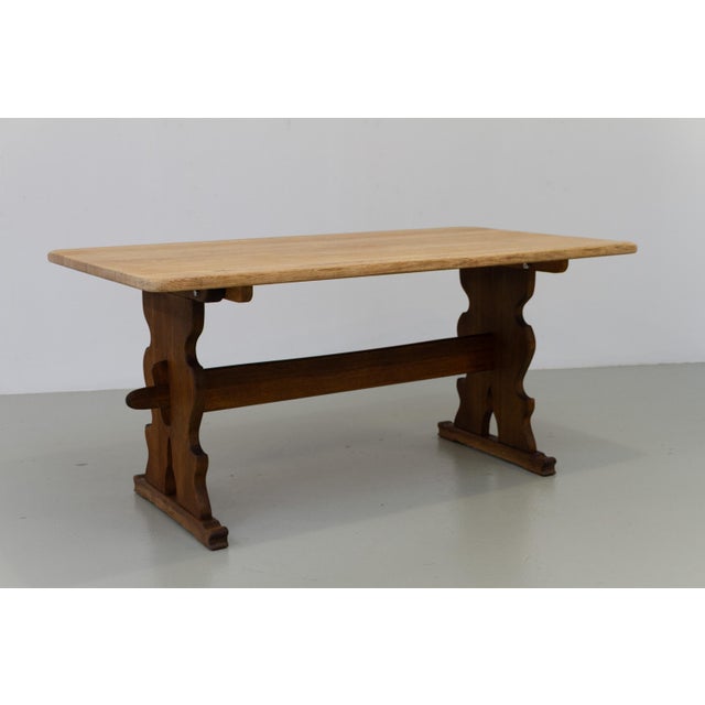 Large rectangular Scandinavian Mid-Century Modern Brutalist dining room table in solid Nordic white oak attributed to...