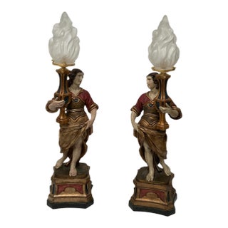 Vintage Maitland-Smith Italian Baroque Style Figural Table Lamps - a Pair For Sale