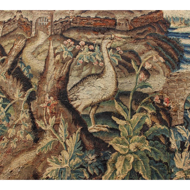 Antique 17th Century Scenic Tapestry Surrounded by Floral Border For Sale - Image 4 of 16