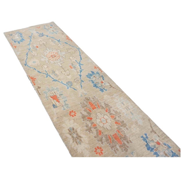 21st Century Turkish Oushak 3X12 Beige, Slate Blue, Ivory & Orange Handmade Runner Rug #1144198 For Sale - Image 10 of 12