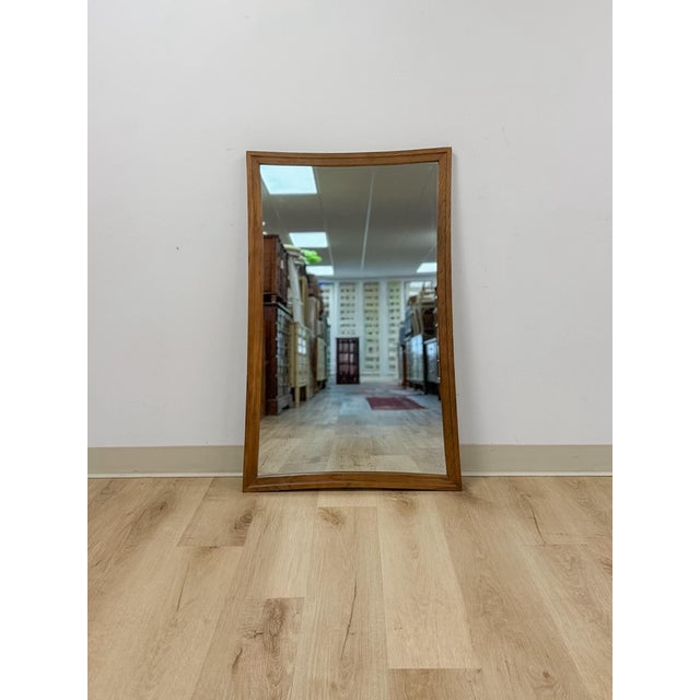 Brown Vintage Mirror Broyhill Sculptra MCM Walnut Wall Vanity Entryway Curved Edges For Sale - Image 8 of 10