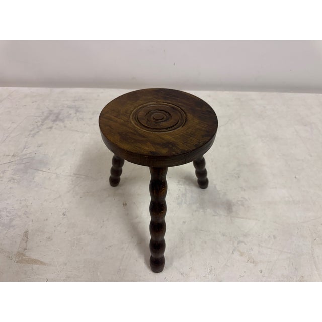 Rustic French Tripod Bobbin-Leg Stool, 1950s For Sale - Image 3 of 9