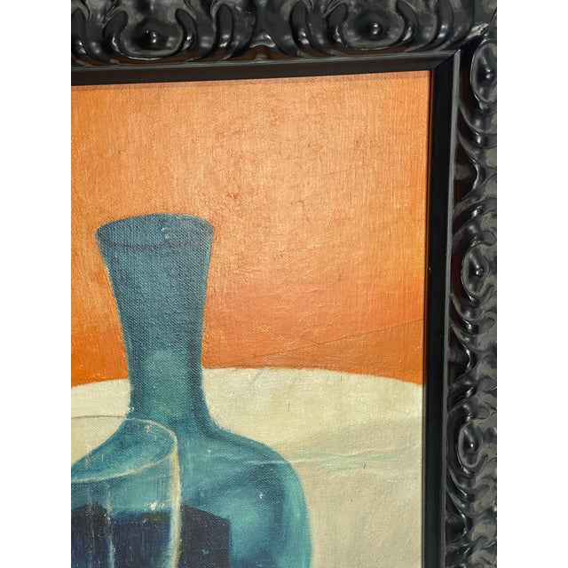 Glass 1961 Mid-Century Modern Still Life With Blue Glass Bottle, Signed For Sale - Image 7 of 12