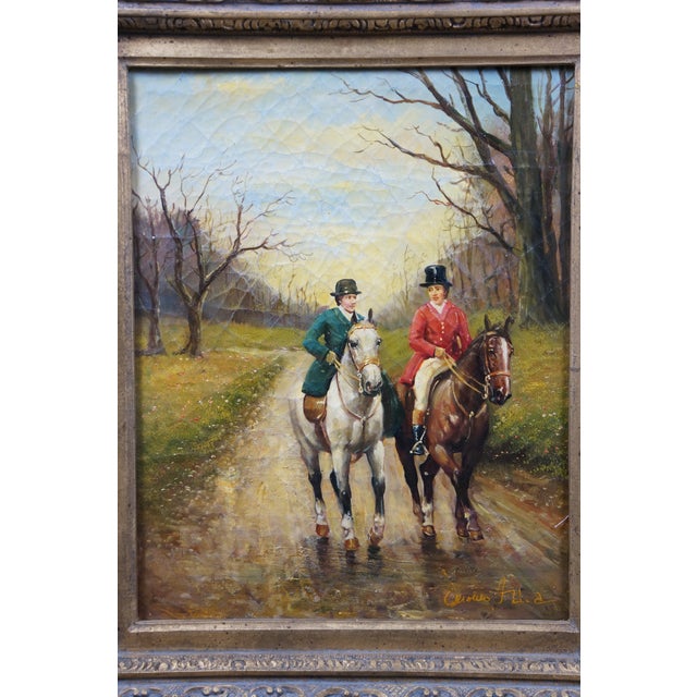 Late 20th Century Late 20th Century Homewards After John Sanderson-Wells British Equestrian Riding Oil Painting 25" For Sale - Image 5 of 11