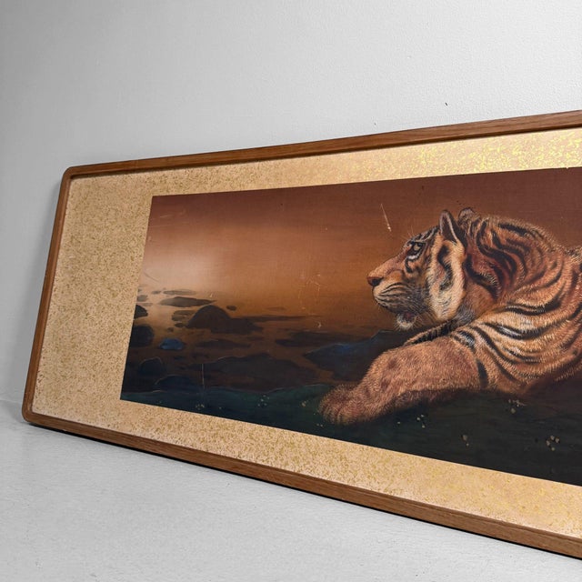 Wood Japanese Hand-Painted Tiger Yoko-Gaku Wall Panel, 1950s For Sale - Image 7 of 13
