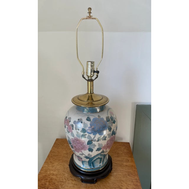 Blue Vintage Lotus Flower Table Lamp With Pagoda Shade For Sale - Image 8 of 12