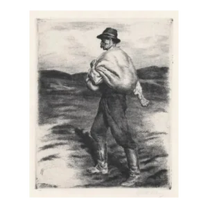 1920s Oszkár Glatz Farmer Etching