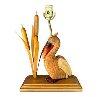 Vintage Coastal Shanghai Weave Pelican Lamp For Sale