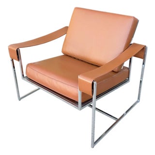Milo Baughman Style Chrome and Leather Sling Chair For Sale