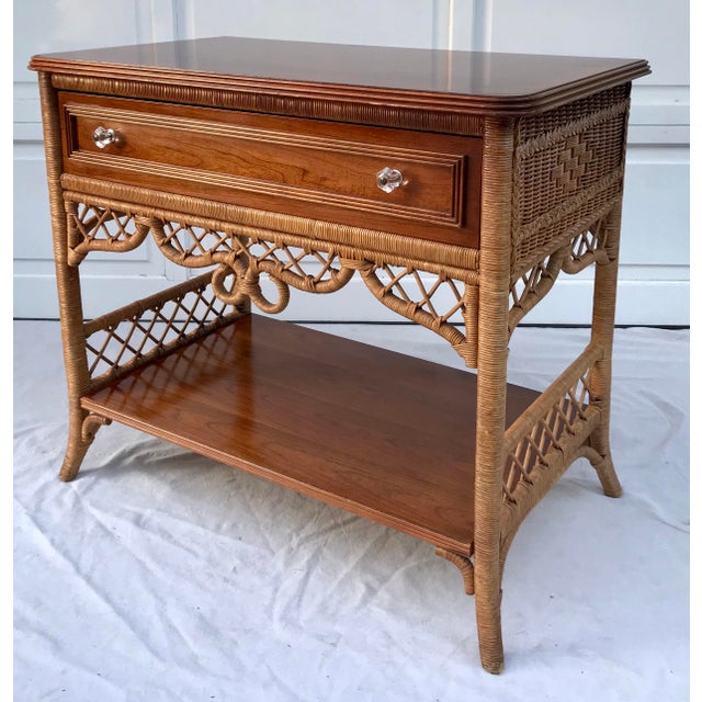 Vintage Henry Link Lexington Wood and Wicker Console Table Chairish