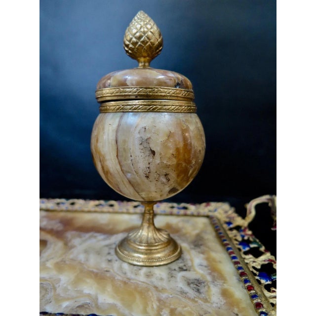 19th Century Champleve' Marble & Bronze Double Inkwell - Set of 3 For Sale In New York - Image 6 of 12
