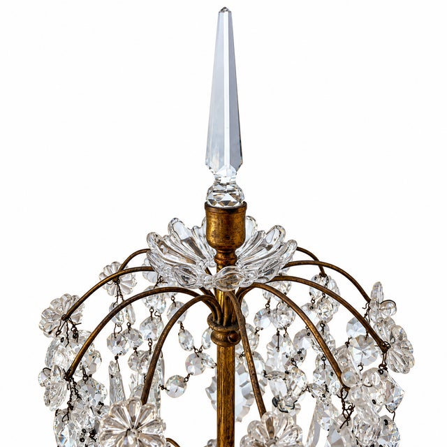 Transparent X-Large Pair of Antique French Louis XVI Style Crystal Cut & Gilt Metal Girandoles/Candelabras, Baccarat Style, Table Lamps For Sale - Image 8 of 11