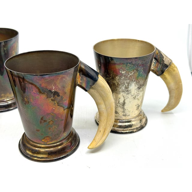 Early 20th Century P.H. Vogel Silverplate with Boar Tusk Handled Mugs - Set of 8 For Sale In Palm Springs - Image 6 of 13
