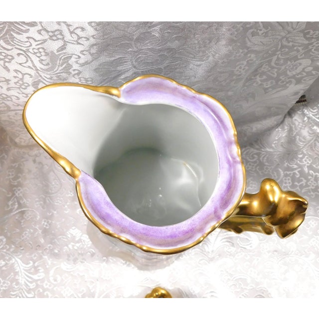 1940s Purple Floral Chocolate Pot With Ornate Gold Handle For Sale - Image 10 of 12