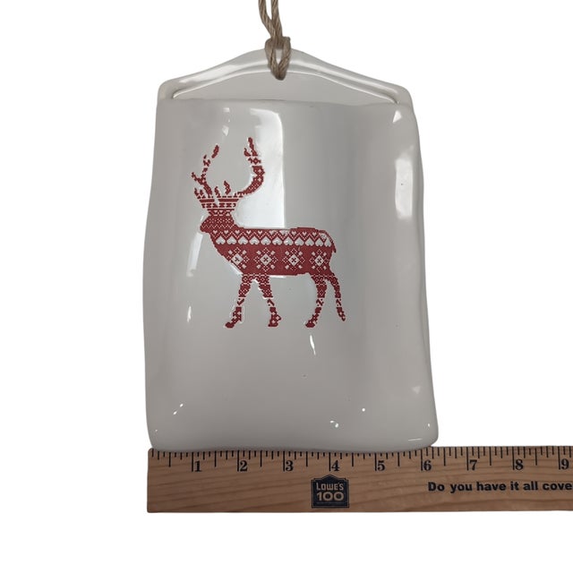 White Deer Stag Wall Pockets Hanging Ceramic White Red Christmas Deer Antlers For Sale - Image 8 of 9